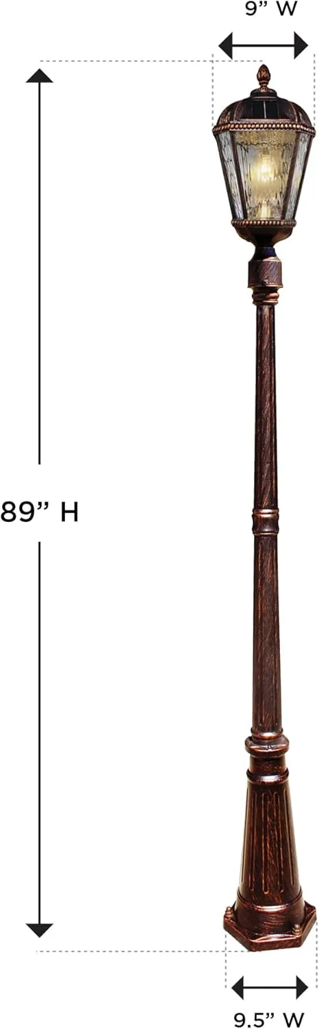 Gama Sonic Outdoor Solar Lamp Post Light, Brushed Bronze Aluminum and Rain Glass Panels, 10-Year Royal Bulb, Warm White LED with Omni-Direction Reflector, 87-inch Height, 98B101 (Upgraded)