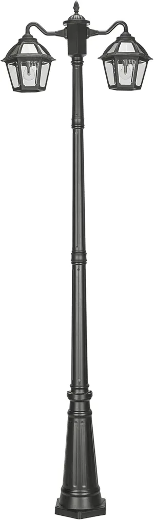 Gama Sonic Polaris Bulb Solar Lamp Post Light, Outdoor 91.875 inch Tall Double Head Black Resin, Cast Aluminum and Warm White Light 2700K (177B50002)