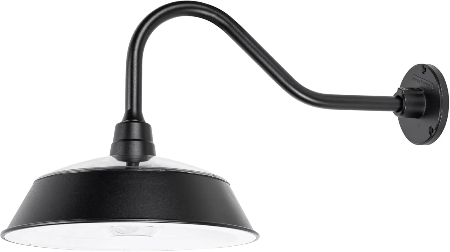 Gama Sonic Solar Barn Light for Outdoors with 14.5” Metal Dome Lamp, Bright 250-Lumen LED, Wall-Mount Gooseneck, Dusk-to-Dawn, Warm White 2700K, Aluminum, Integrated Solar Panels, Waterproof (Black)
