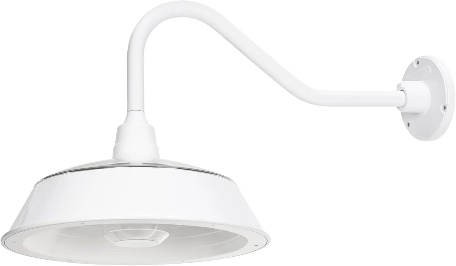 Gama Sonic Solar Barn Light for Outdoors with 14.5” Metal Dome Lamp, Bright 250-Lumen LED, Wall-Mount Gooseneck, Dusk-to-Dawn, Warm White 2700K, Aluminum, Integrated Solar Panels, Waterproof (White)