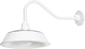 Gama Sonic Solar Barn Light for Outdoors with 14.5” Metal Dome Lamp, Bright 250-Lumen LED, Wall-Mount Gooseneck, Dusk-to-Dawn, Warm White 2700K, Aluminum, Integrated Solar Panels, Waterproof (White)