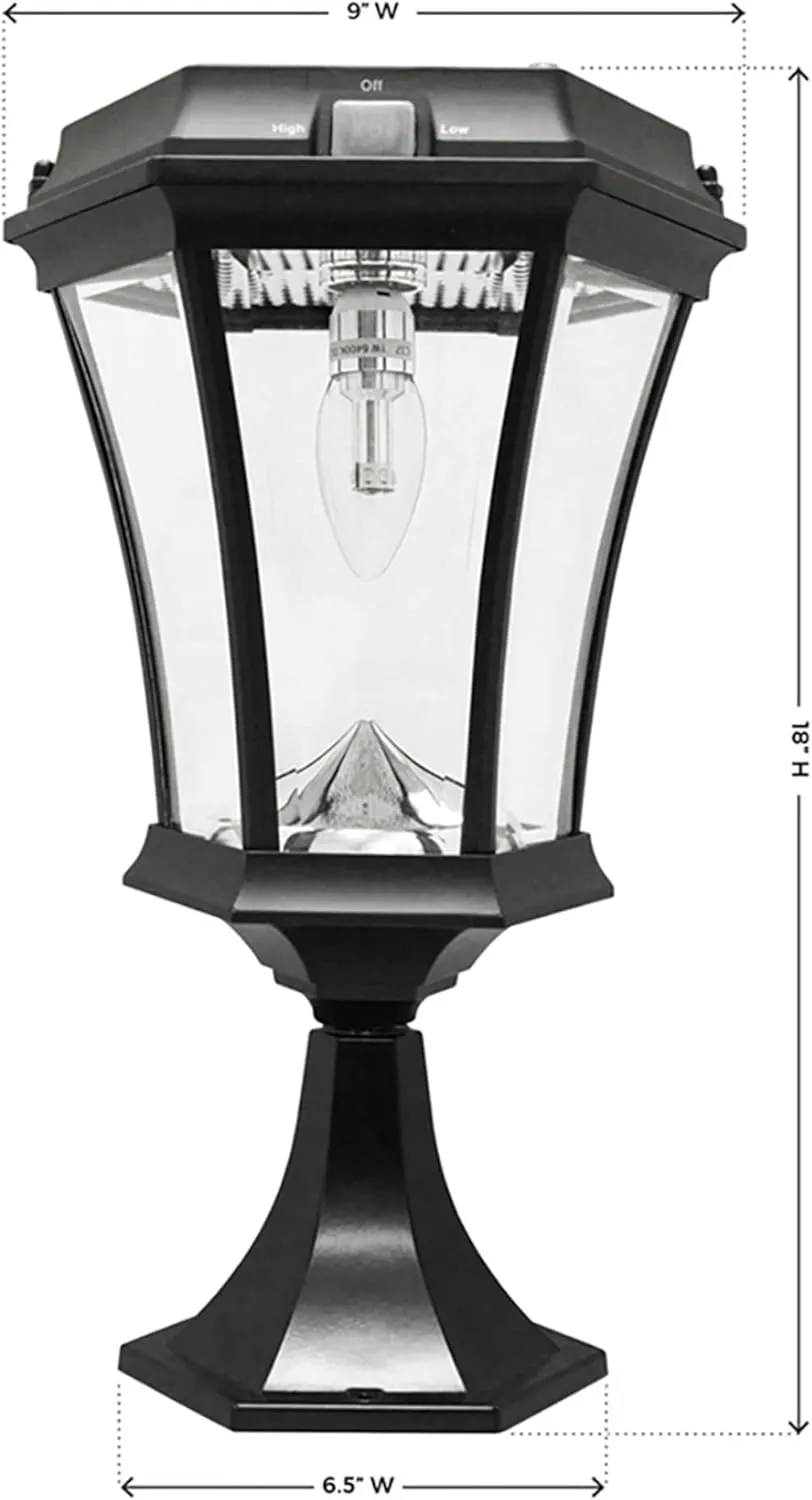 GAMA Sonic Solar Outdoor Post Light, Victorian Bulb, Black Aluminum, 1-Light with 3 Mounting Options, 3-inch Fitter for Lamp Posts, Flat Mount for Column Lights and Wall Sconce Mount (94B033)