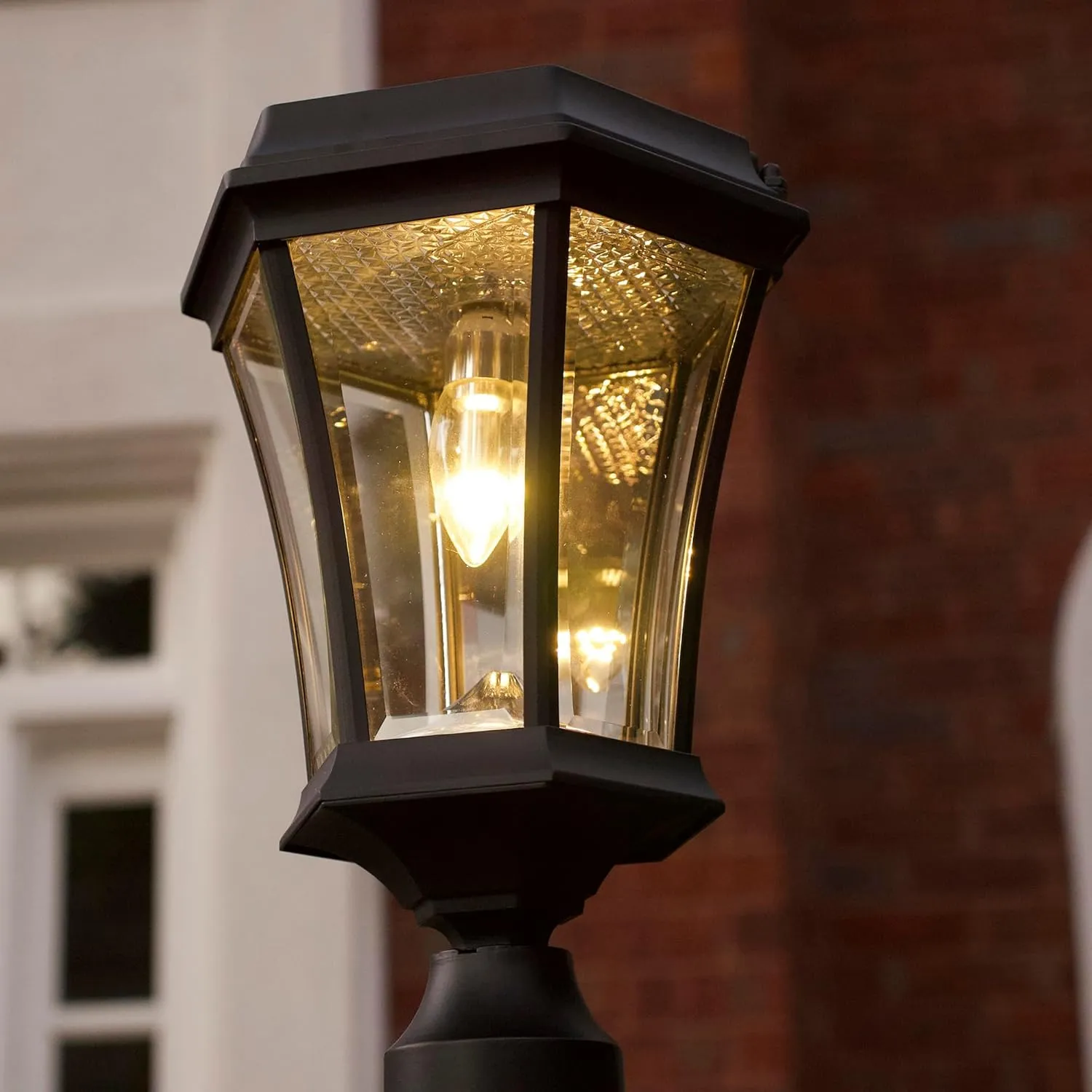 GAMA Sonic Solar Outdoor Post Light, Victorian Bulb, Black Aluminum, 1-Light with 3 Mounting Options, 3-inch Fitter for Lamp Posts, Flat Mount for Column Lights and Wall Sconce Mount (94B033)