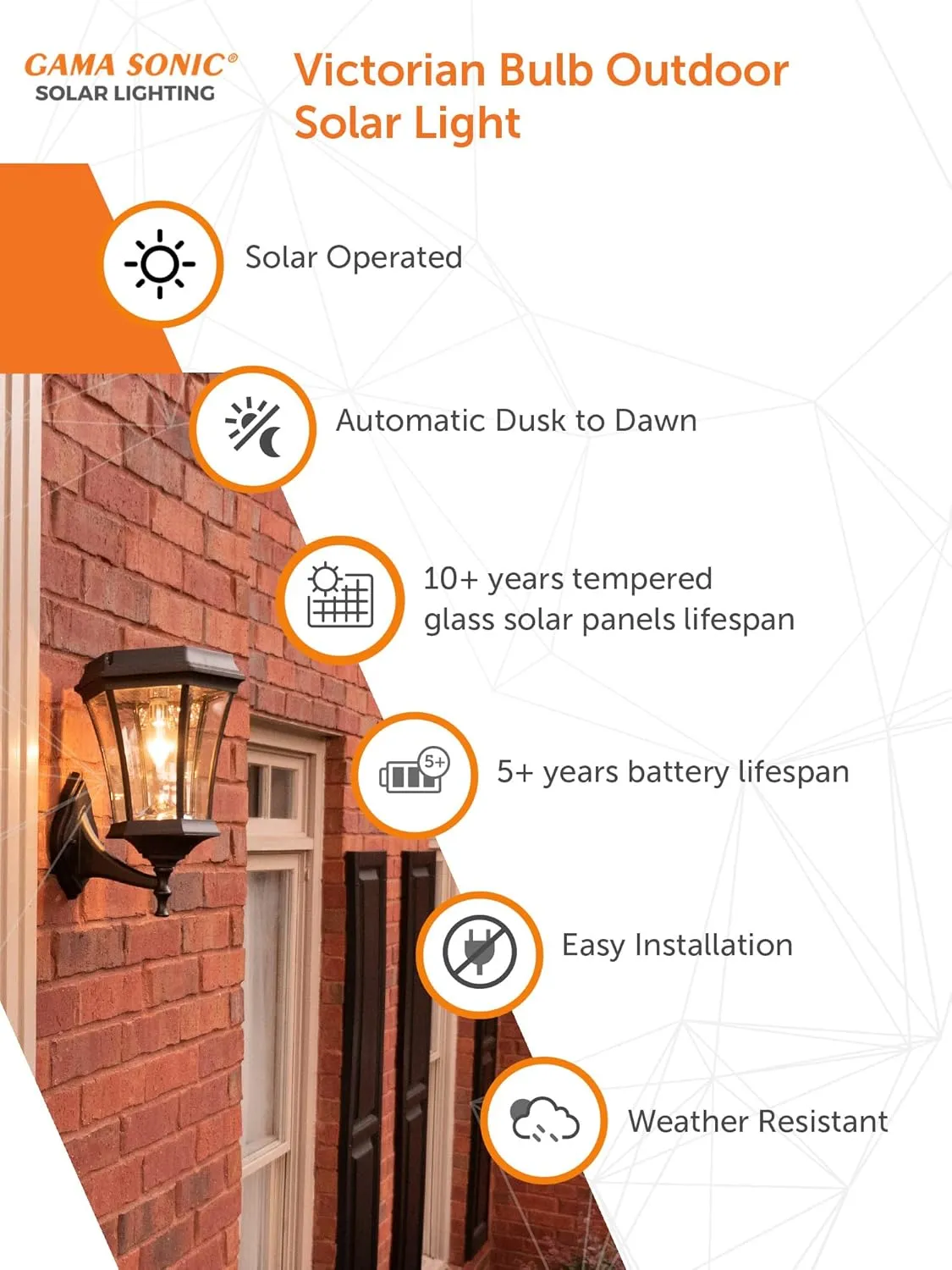 GAMA Sonic Solar Outdoor Post Light, Victorian Bulb, Black Aluminum, 1-Light with 3 Mounting Options, 3-inch Fitter for Lamp Posts, Flat Mount for Column Lights and Wall Sconce Mount (94B033)
