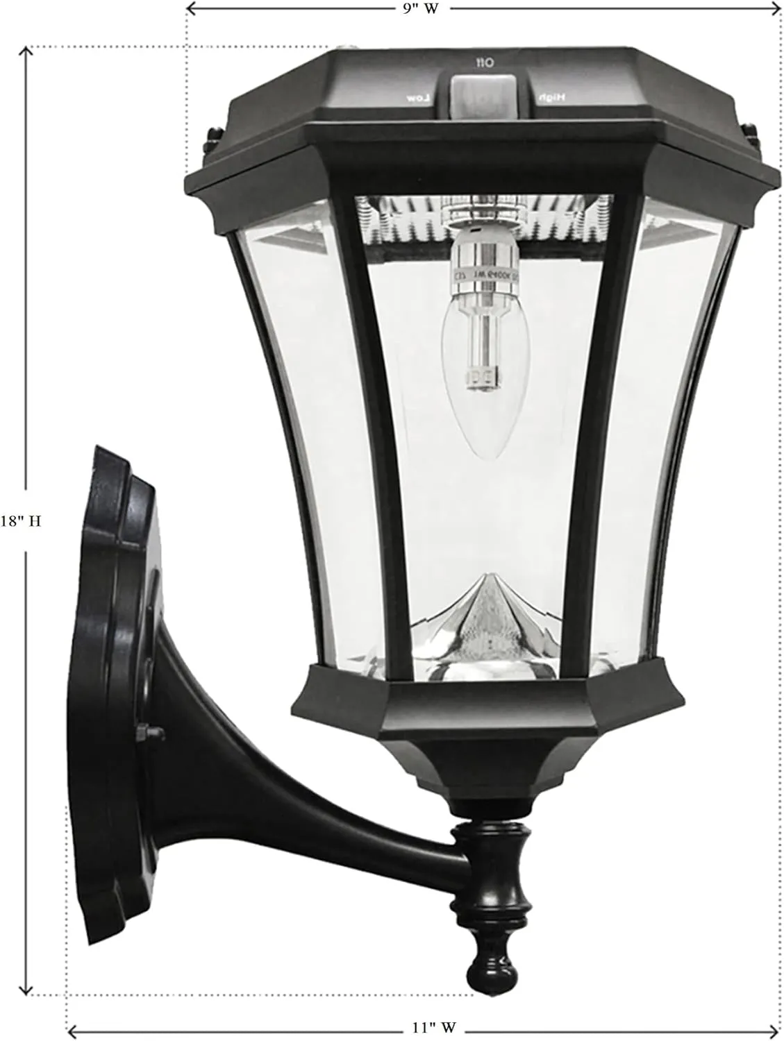 GAMA Sonic Solar Outdoor Post Light, Victorian Bulb, Black Aluminum, 1-Light with 3 Mounting Options, 3-inch Fitter for Lamp Posts, Flat Mount for Column Lights and Wall Sconce Mount (94B033)