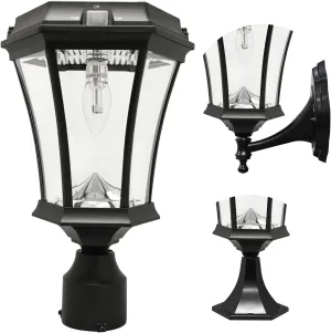 GAMA Sonic Solar Outdoor Post Light, Victorian Bulb, Black Aluminum, 1-Light with 3 Mounting Options, 3-inch Fitter for Lamp Posts, Flat Mount for Column Lights and Wall Sconce Mount (94B033)