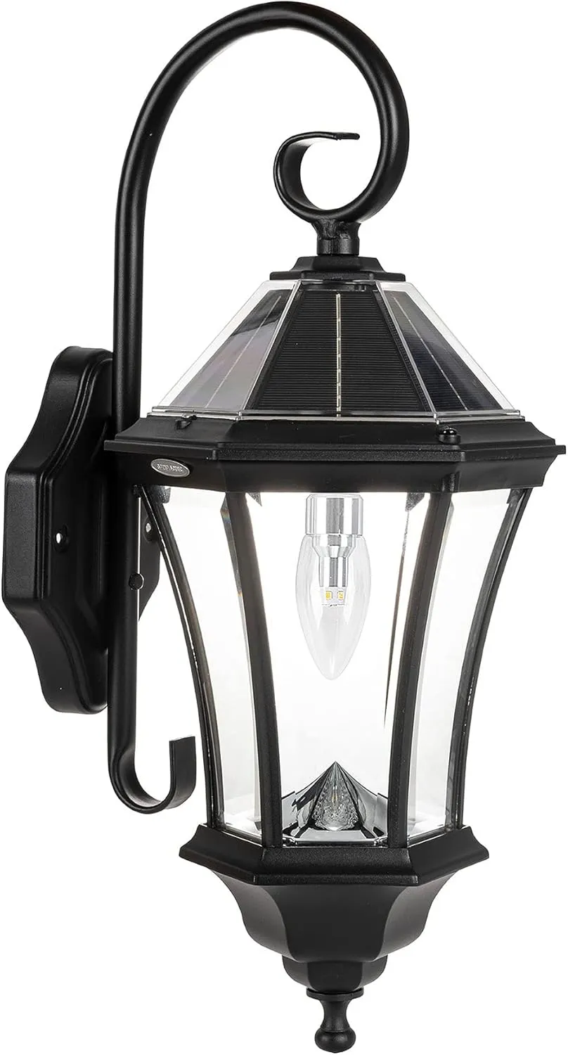 Gama Sonic Victorian Solar Wall Light, Outdoor Solar Lamp, Cast Aluminum Sconce, 150 Lumens Warm White LED, Black (94BM50010)