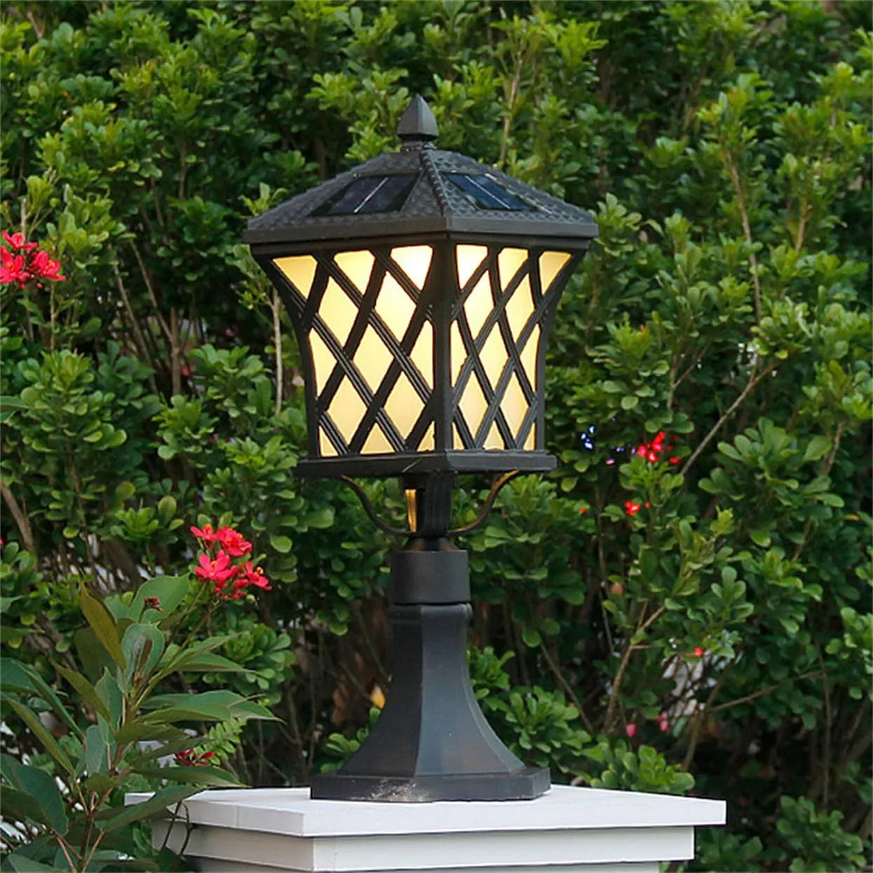Garden Solar Powered Outdoor Post Lights Farmhouse Rustic Pole Lights with Pier Mount Base, Solar Black Post Cap Lights High Brightness LED Lighting for Fence Deck Patio Posts