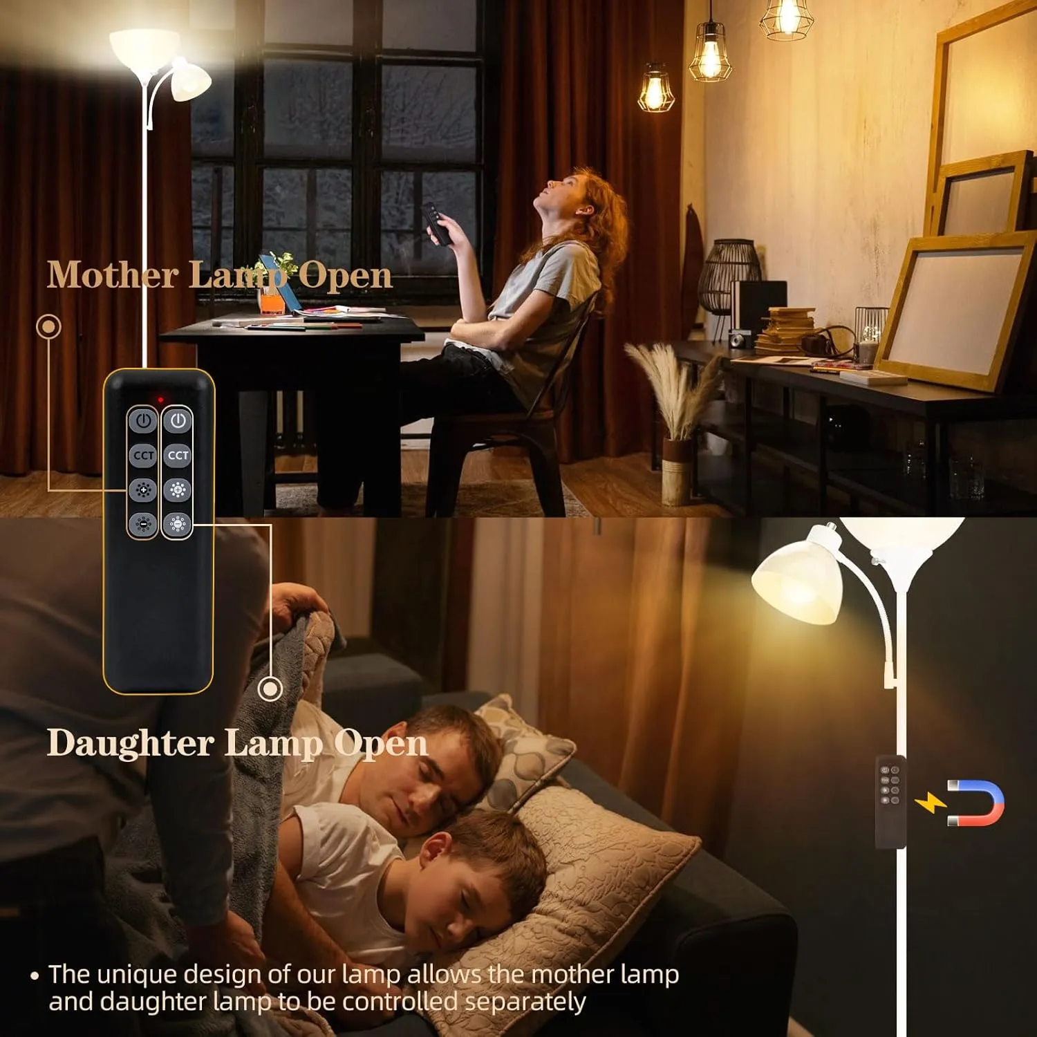 GERGO Led Floor Lamp, Super Bright 11W 7W 2100LM Torchiere Floor Lamps for Living Room, Stepless Adjustable 3000K-6000K Temperatures with Remote Control for Bedroom (White)