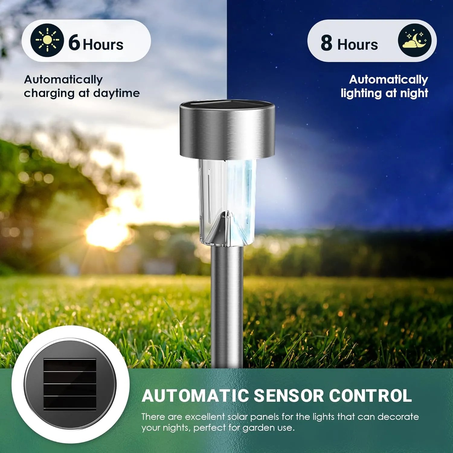 GIGALUMI Solar Lights Outdoor Waterproof, 20 Pack, Stainless Steel LED Solar Garden Lights for Patio, Lawn, Yard and Landscape, Garden Decor Patio Decor, Cold White