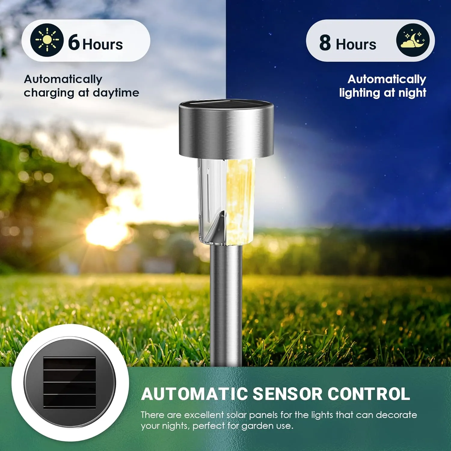 GIGALUMI Solar Lights Outdoor Waterproof, 20 Pack, Stainless Steel LED Solar Garden Lights for Patio, Lawn, Yard and Landscape, Garden Decor Patio Decor,Warm White