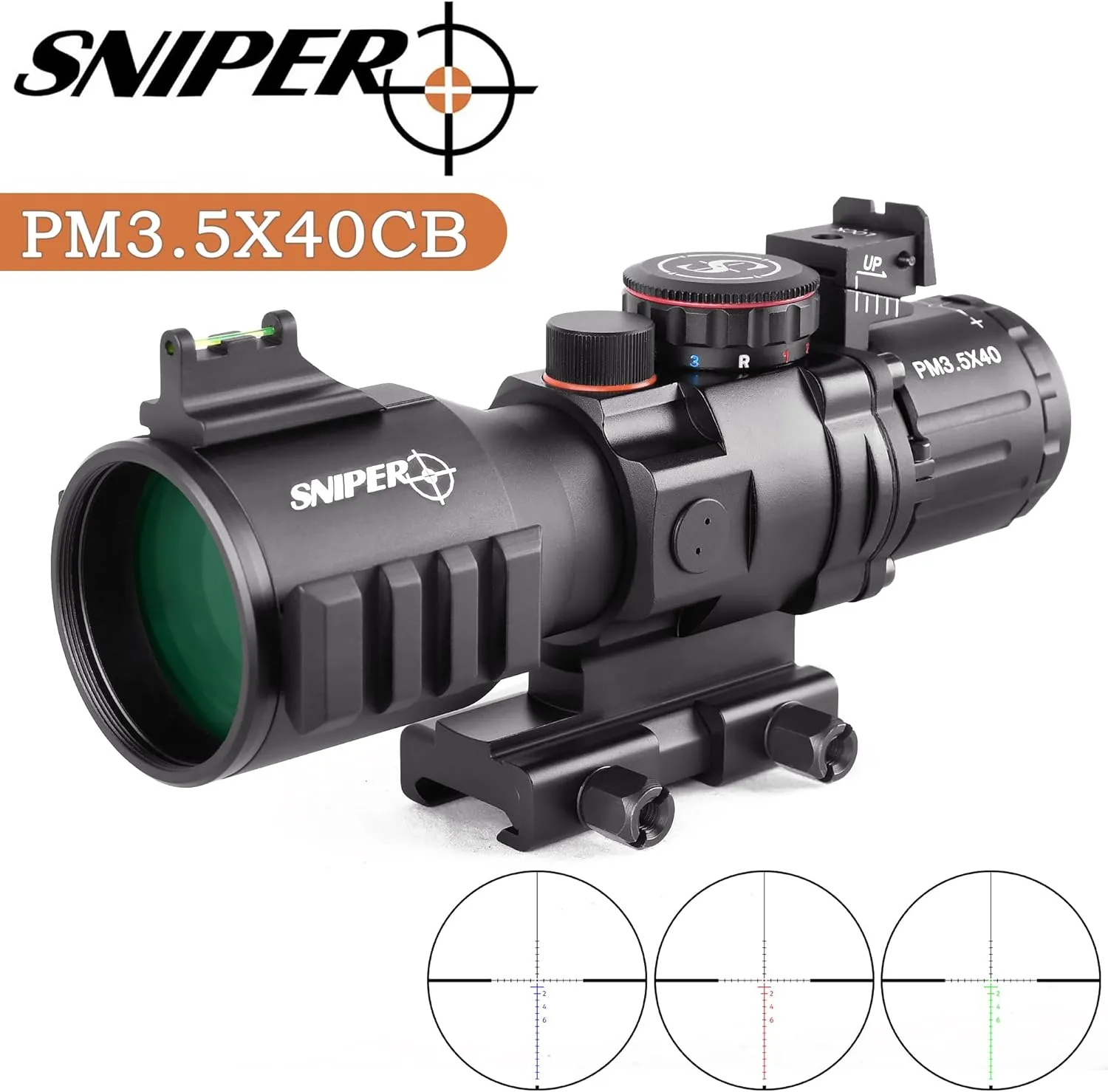 GII PM3.5X40 Prism Scope Long Eye Relief 3.5x40mm Prism Scope Wide Angle Red/Green/Blue Illuminated