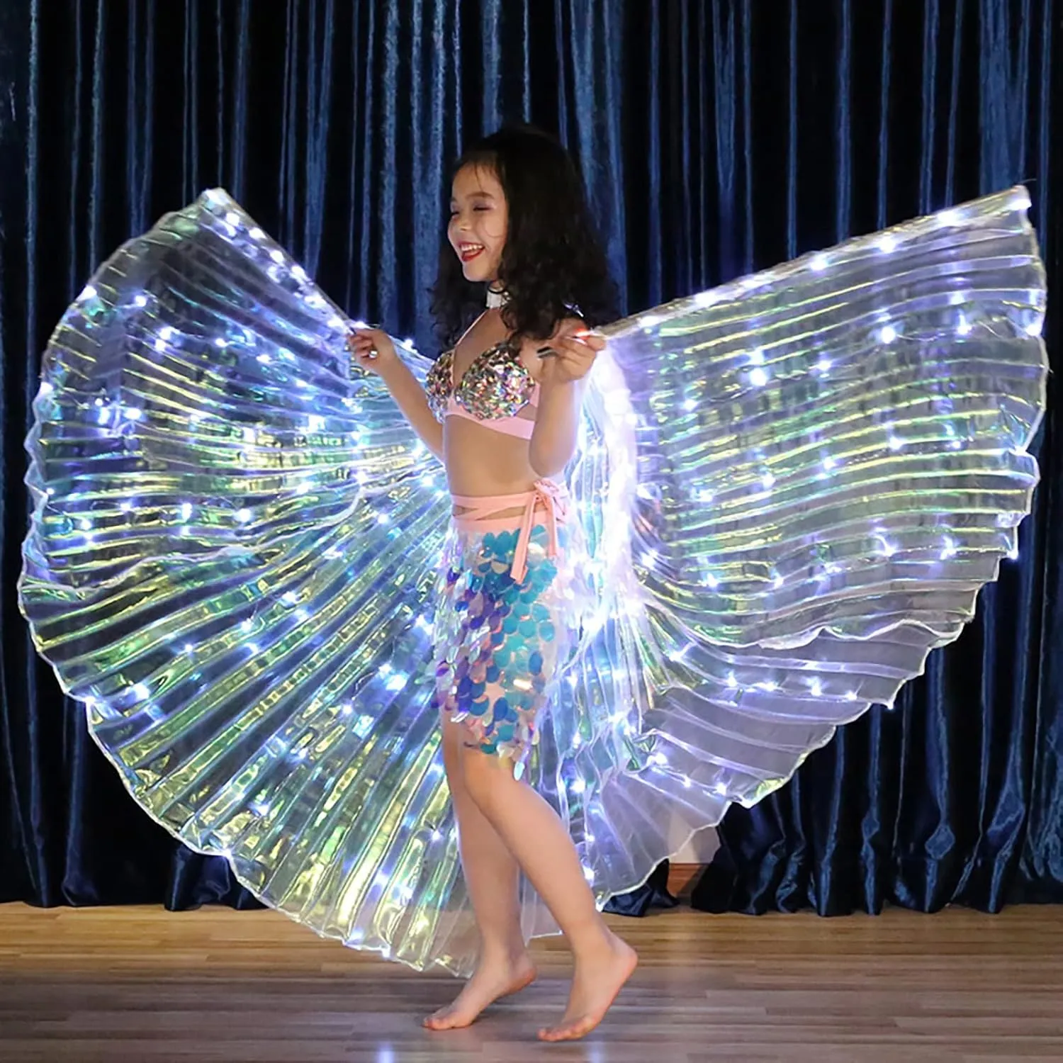 Girls Light Up Led Butterflies Wings Belly Dance Princess Dress Costumes for Girls for Christmas Halloween Party