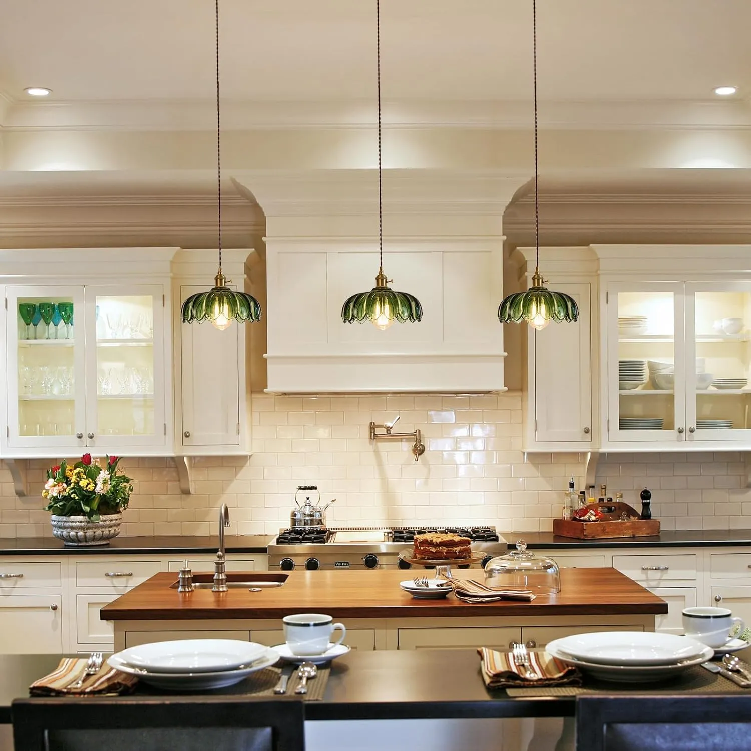 Glass Pendant Light Vintage Light Fixtures, Glass Pendant Lights Kitchen Island, Gold Pendant Light, Modern Chandelier Pendant Shade Green Light Fixture for Bedroom Hotel Dining Room
