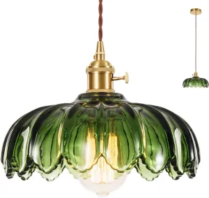 Glass Pendant Light Vintage Light Fixtures, Glass Pendant Lights Kitchen Island, Gold Pendant Light, Modern Chandelier Pendant Shade Green Light Fixture for Bedroom Hotel Dining Room
