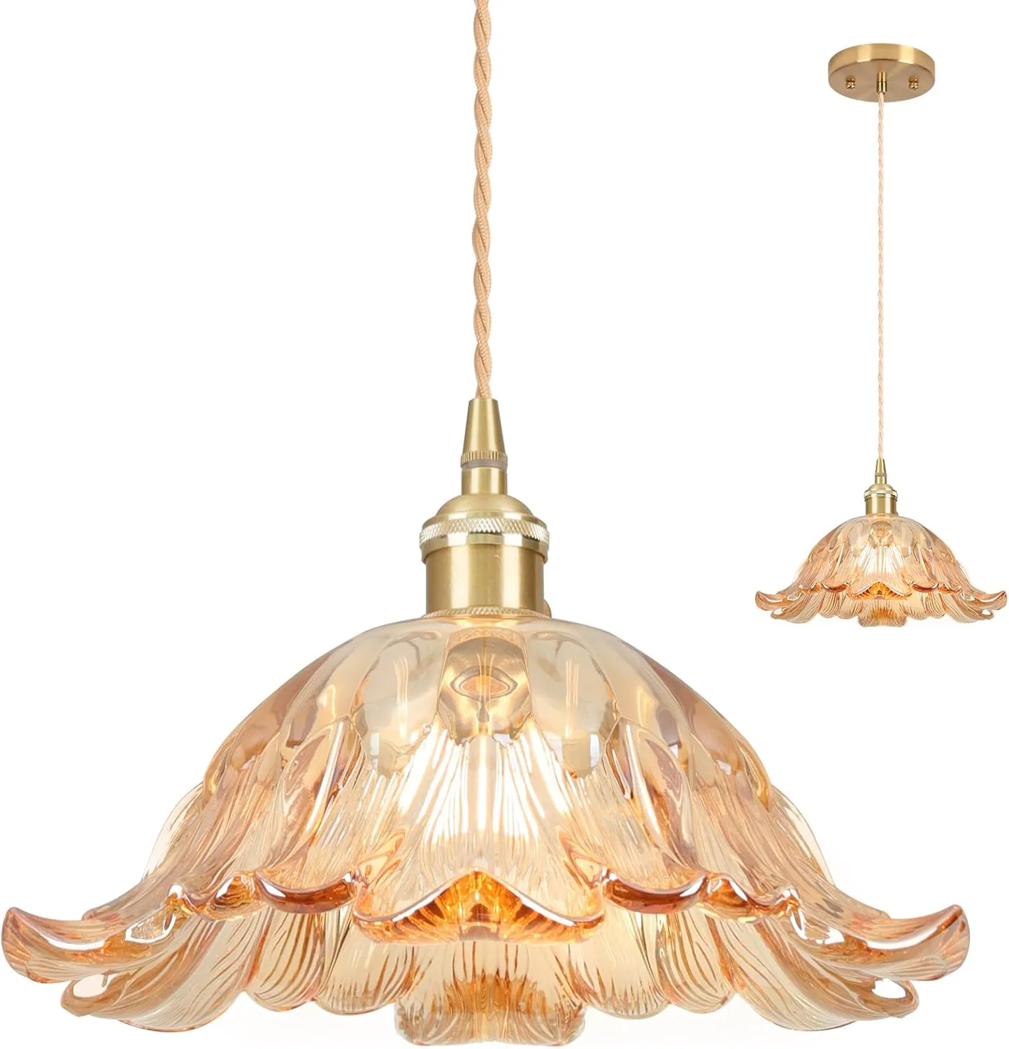 Glass Pendant Light,Amber Vintage Light Fixtures,8.7" Flower Pendant Lights Kitchen Island Contains one 3000K Bulb Pendant Lighting Fixtures for Bedroom Hotel Dining Room