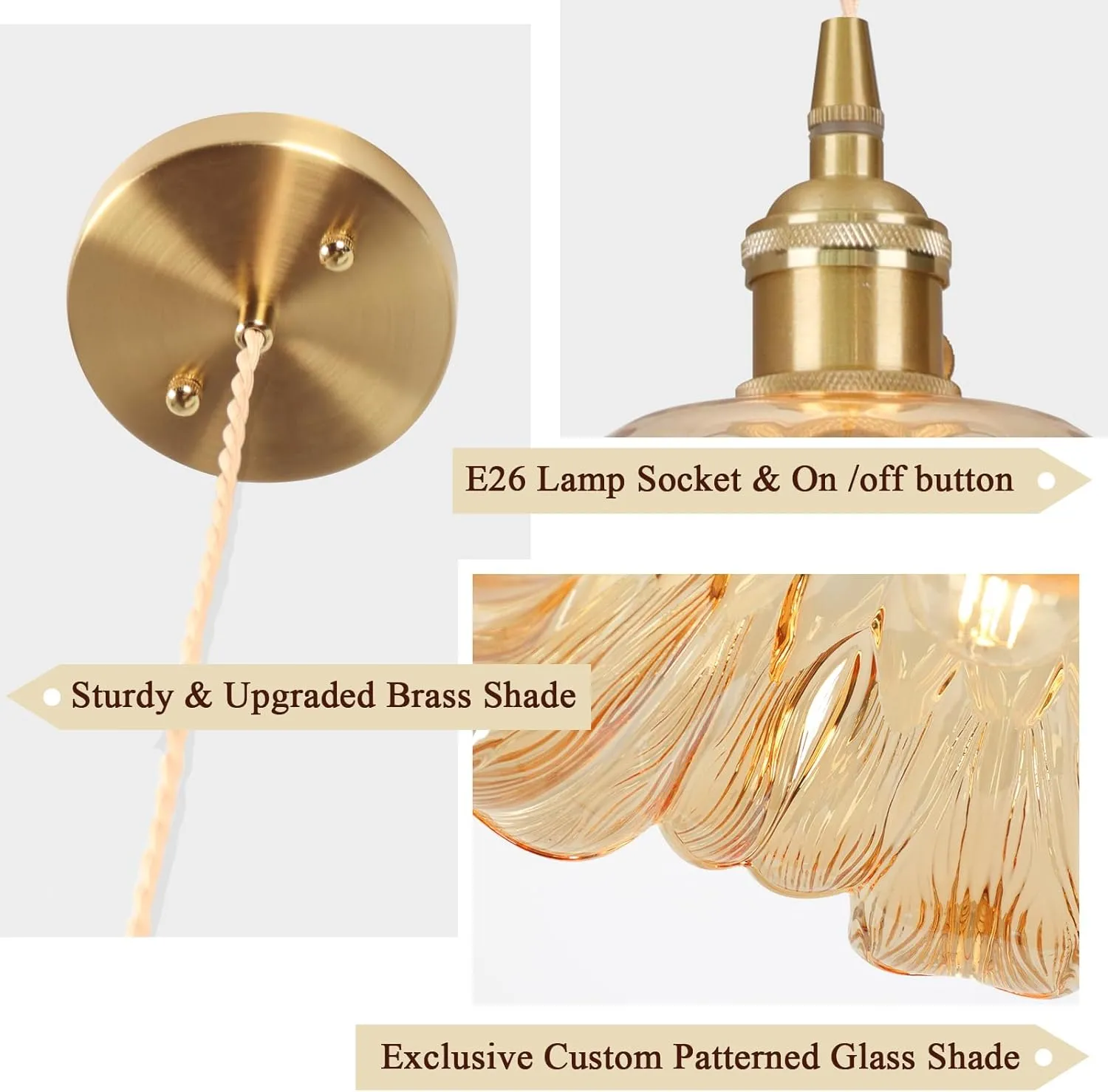 Glass Pendant Light,Amber Vintage Light Fixtures,8.7" Flower Pendant Lights Kitchen Island Contains one 3000K Bulb Pendant Lighting Fixtures for Bedroom Hotel Dining Room