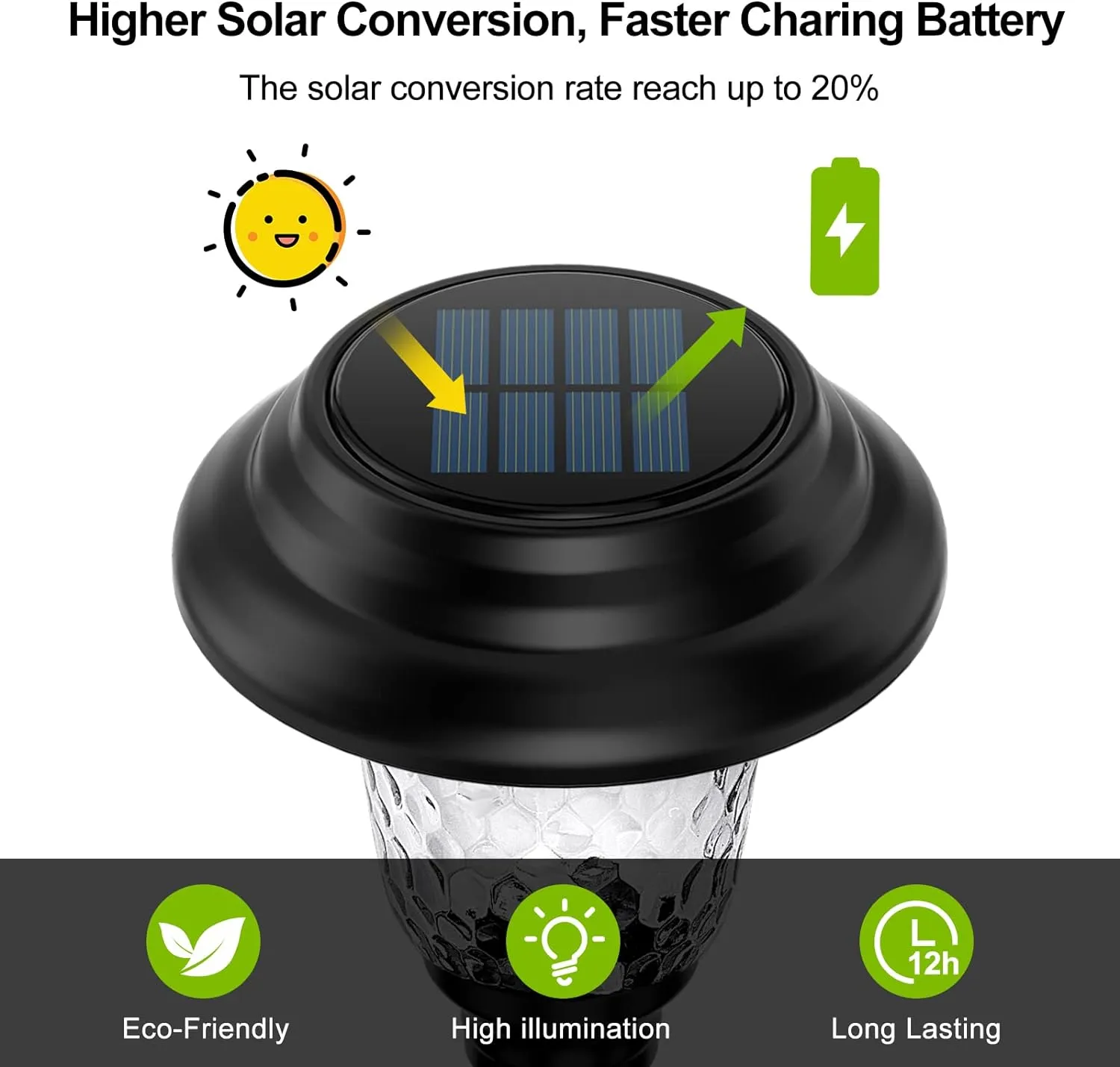 Glass Solar Lights Outdoor, 8 Pack Super Bright Solar Pathway Lights, Up to 12 Hrs Long Last Auto On/Off Garden Lights Solar Powered Waterproof, Stainless Steel LED Landscape Lighting for Yard