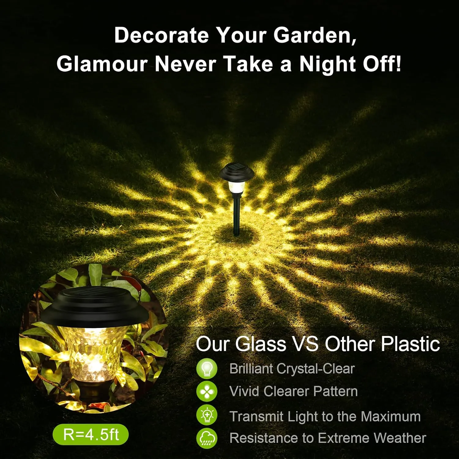 Glass Solar Lights Outdoor, 8 Pack Super Bright Solar Pathway Lights, Up to 12 Hrs Long Last Auto On/Off Garden Lights Solar Powered Waterproof, Stainless Steel LED Landscape Lighting for Yard