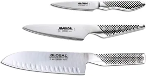 Global G-80338-3 Piece Knife Set with Santoku - Hollow Ground, Utility and Paring Knife