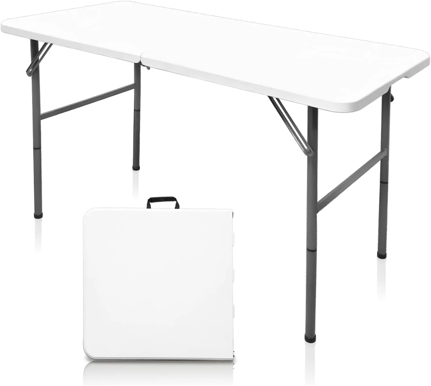 Gocamptoo Folding Table,4ft Indoor Outdoor Heavy Duty Portable Folding Square Plastic Dining Table w/Handle, Lock for Picnic, Party, Camping (4 FT) …