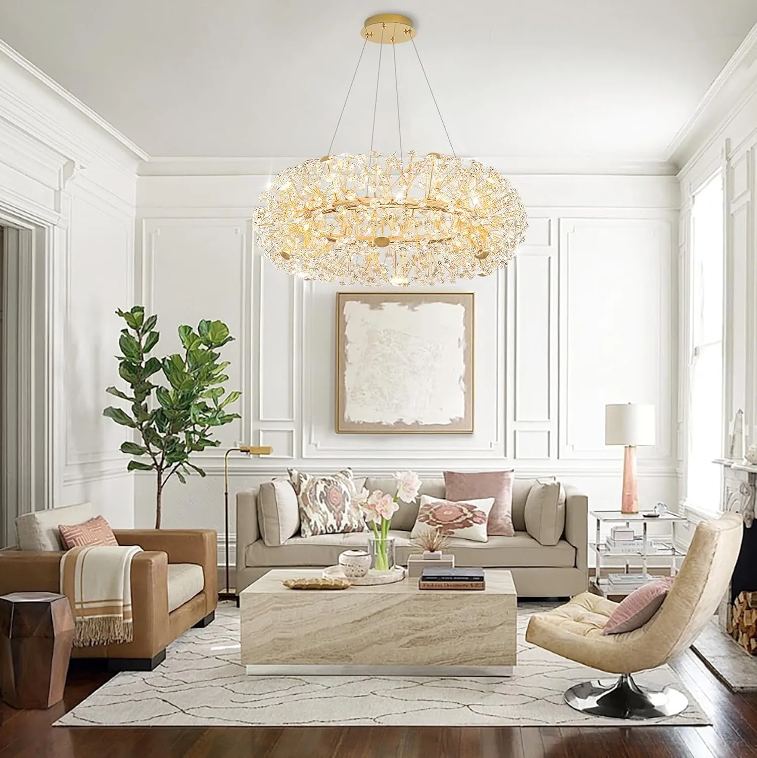 Gold Sputnik Chandelier, 12-Light Mid-Century Modern Chandelier Light Fixture for Foyer, Dining Room, Firework Chandelier for Bedroom, Hallway, Entryway 32 inch Dimmable 2700K-6000K
