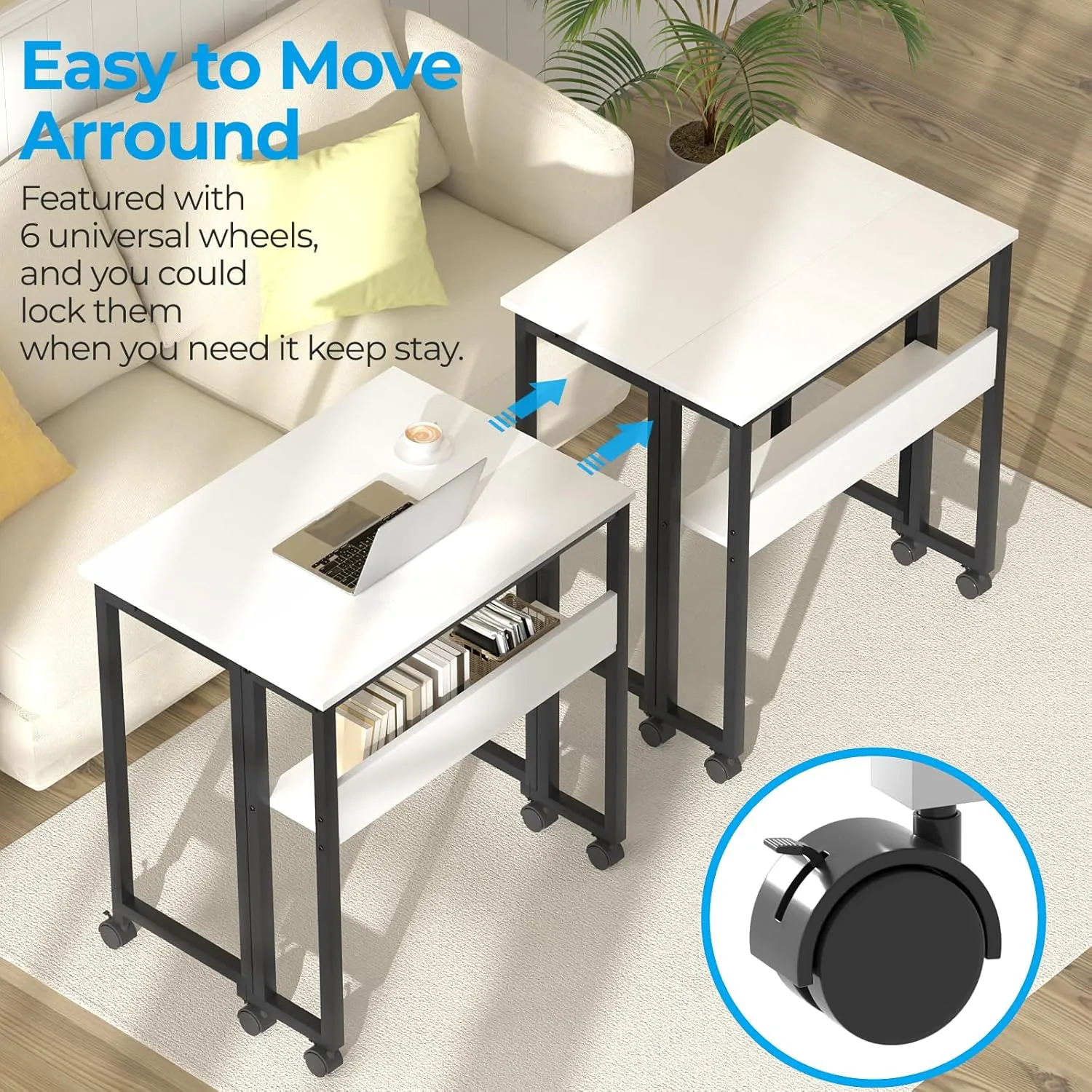 GreenForest Folding Desk Small Rolling Desk with Storage Shelf, 31.5 inch Foldable Computer Desk with Wheels for Small Space, Easy Assembly,White