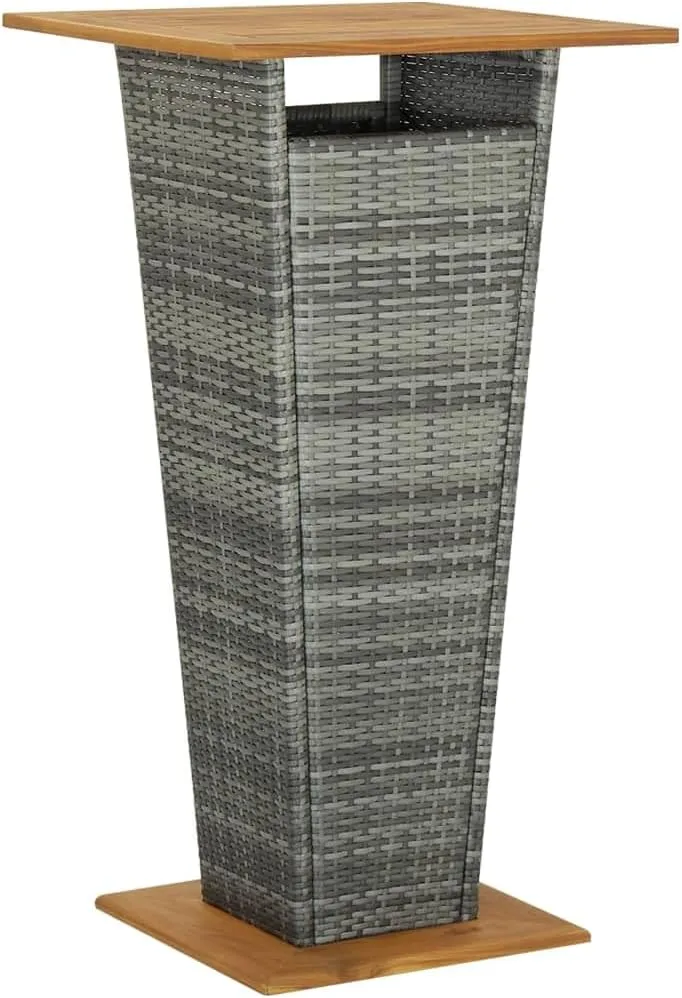 Grey PE Rattan Bar Table: Medium, Outdoor Furniture Side Table for Camping, Dining, Living, Balcony, Durable Square Table- 188 Characters