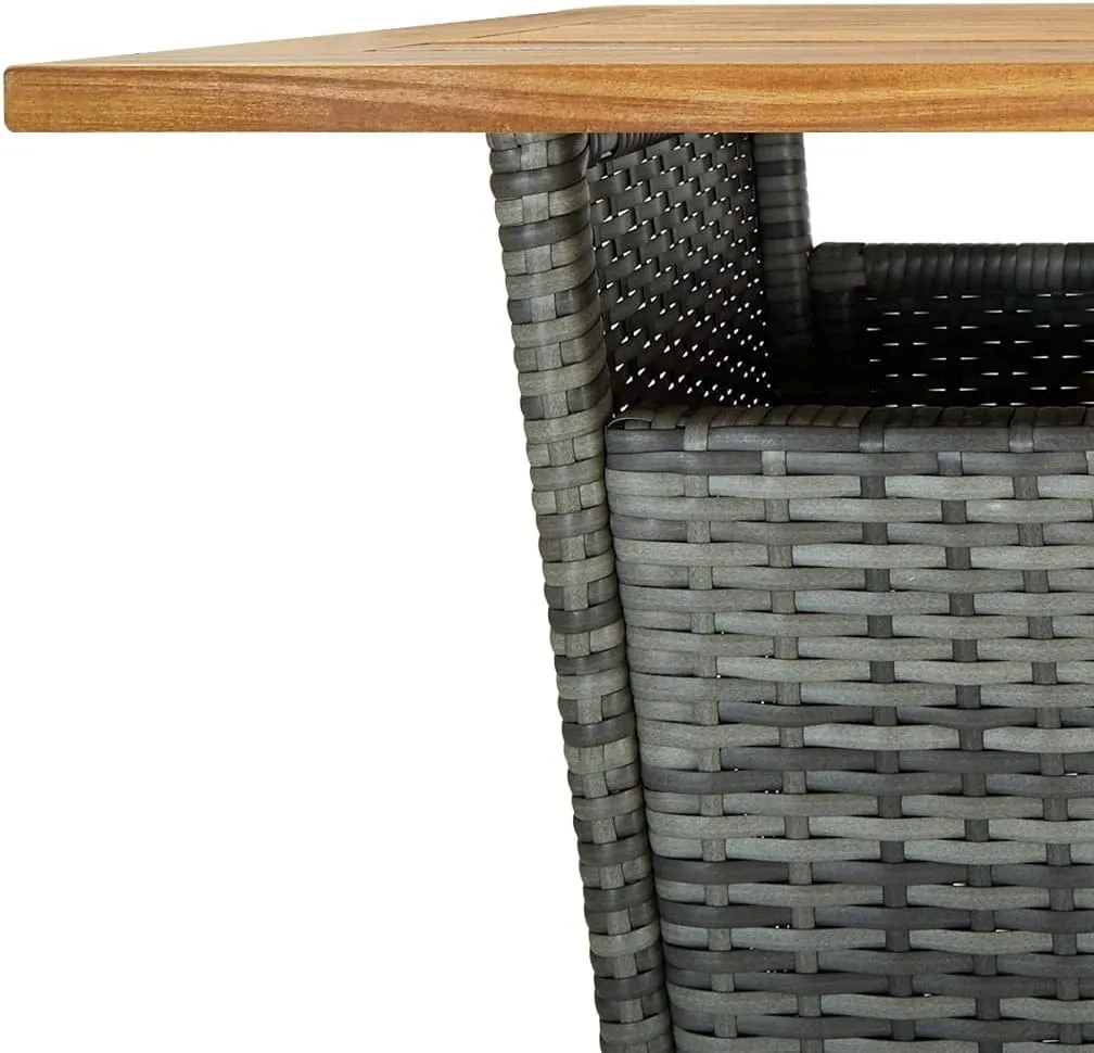 Grey PE Rattan Bar Table: Medium, Outdoor Furniture Side Table for Camping, Dining, Living, Balcony, Durable Square Table- 188 Characters