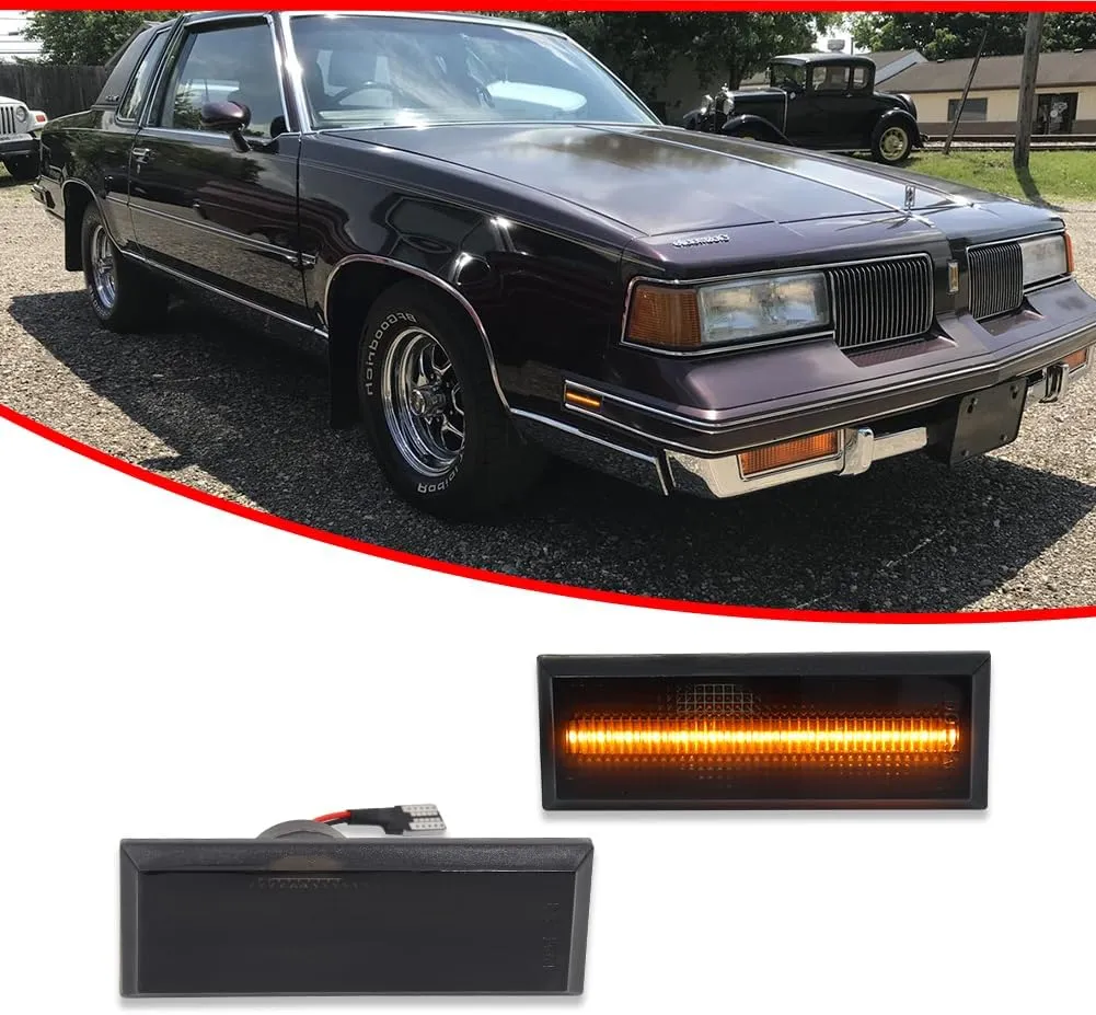 GTINTHEBOX for 1981-1988 Oldsmobile Cutlass 442 Front Amber & Rear Red LED Side Marker Light Fender Lamp, 4pcs