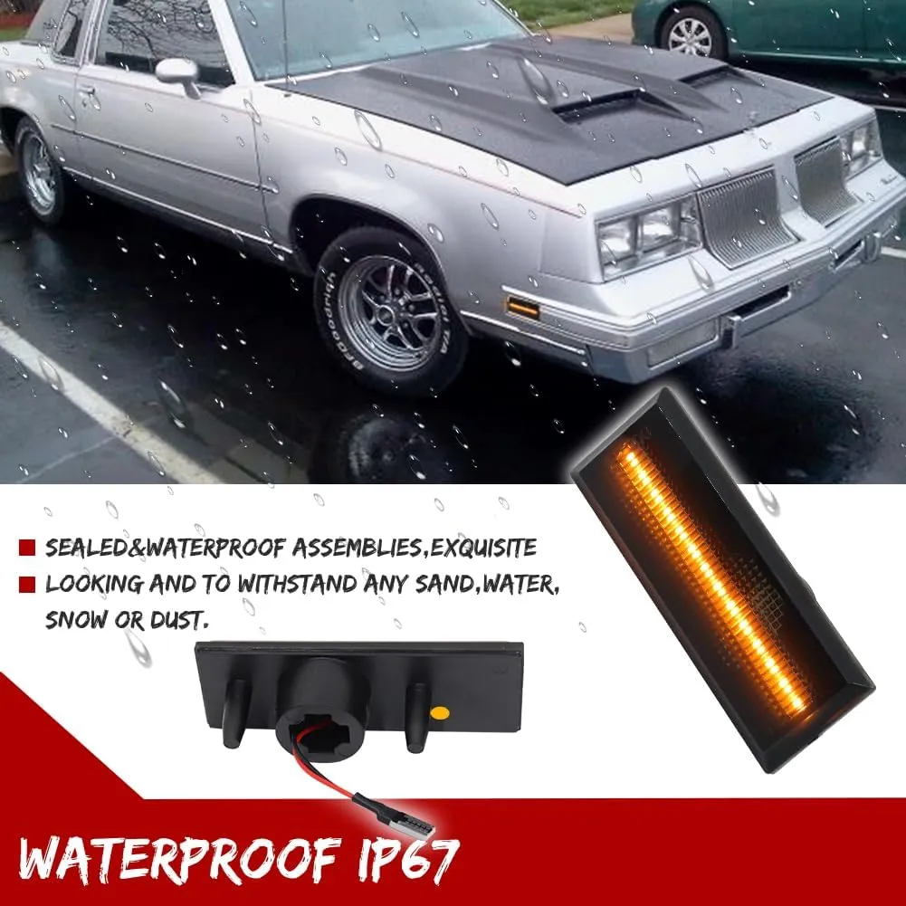 GTINTHEBOX for 1981-1988 Oldsmobile Cutlass 442 Front Amber & Rear Red LED Side Marker Light Fender Lamp, 4pcs
