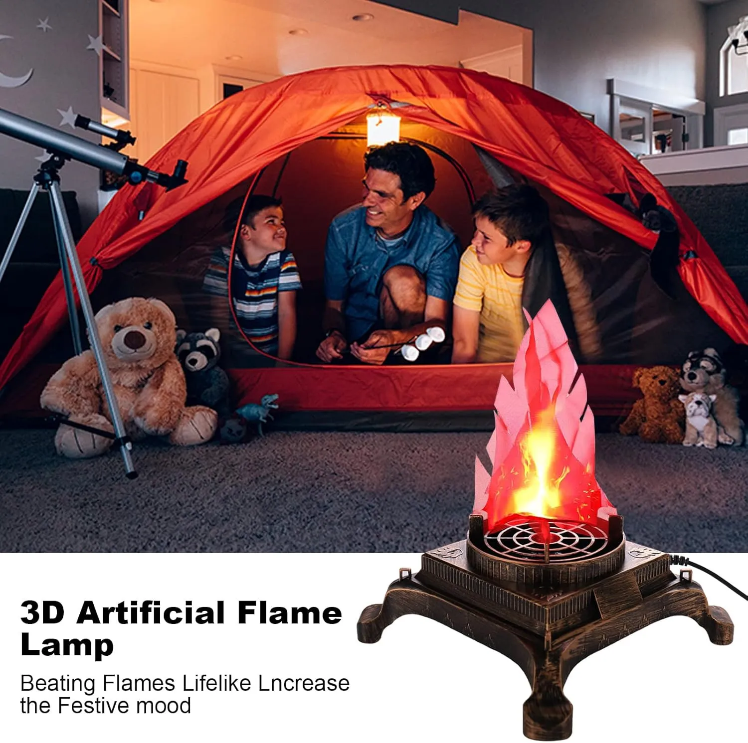 GULI Halloween 3W Prop LED Fake Fire Flame Effect Lamp Torch Night Light Artificial 3D Campfire Lamp for Christmas Festival Event Party Club Decor(6inches-Stand Led Flame Light)