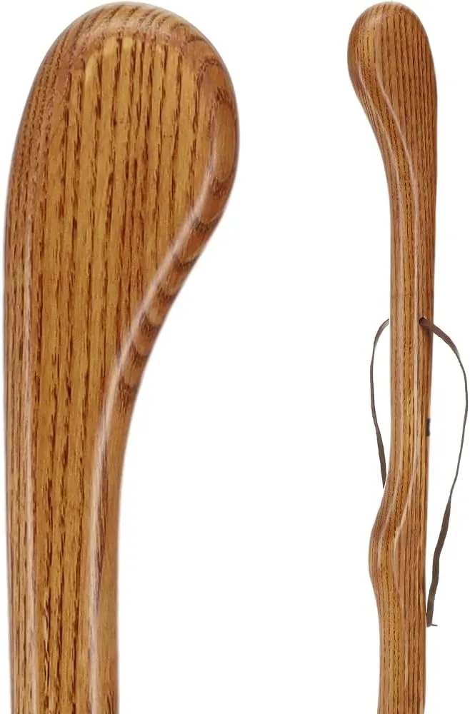 Hand-Carved Brown Ash Walking Stick – 49" Solid Ash Wood Cane with River Bend Design for Men and Women – Includes Wrist Strap and 25mm Rubber Tip