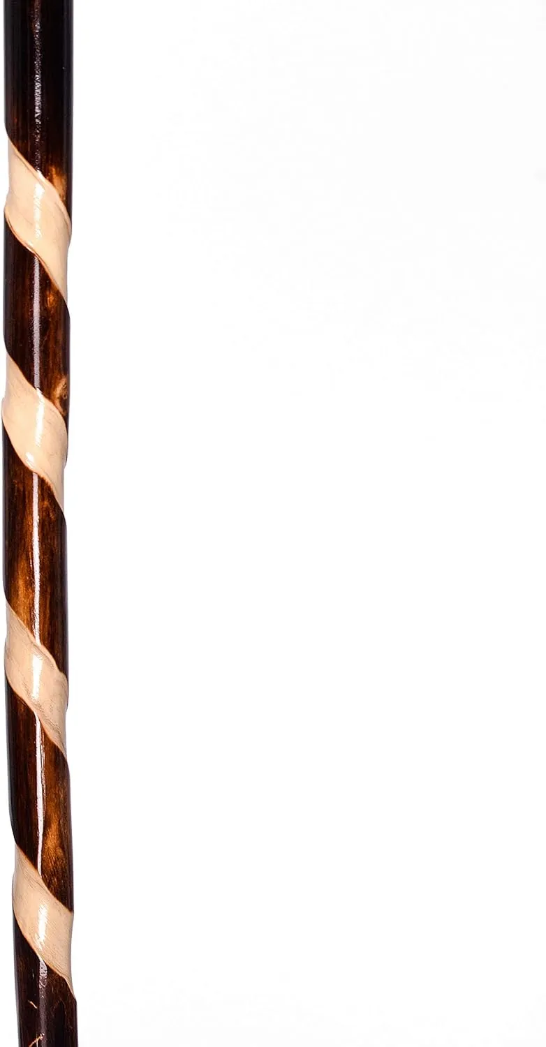 Handcrafted Nature Wood Hiking Stick 55 Inches Long - with Hand Strap and Rubber Tip Cover - Transparent Waterproof Painting Coating
