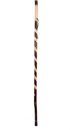 Handcrafted Nature Wood Hiking Stick 55 Inches Long - with Hand Strap and Rubber Tip Cover - Transparent Waterproof Painting Coating