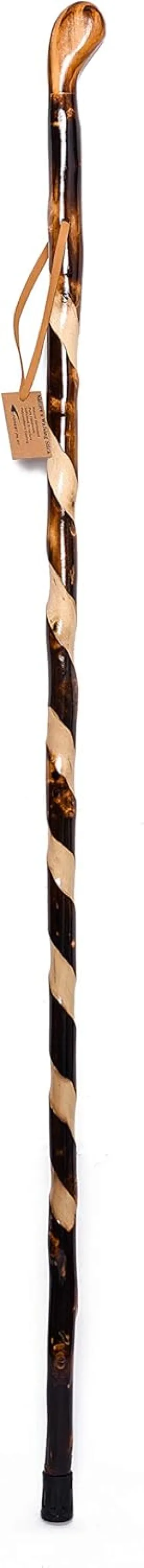 Handcrafted Nature Wood Hiking Stick 55 Inches Long - with Hand Strap and Rubber Tip Cover - Transparent Waterproof Painting Coating