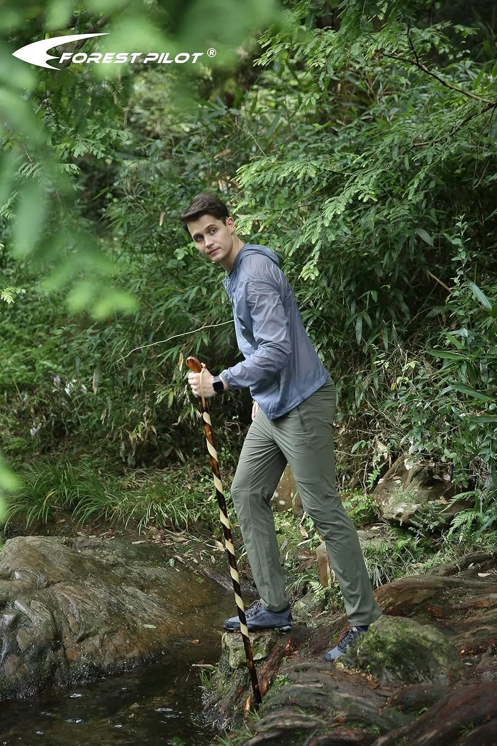 Handcrafted Nature Wood Hiking Stick 55 Inches Long - with Hand Strap and Rubber Tip Cover - Transparent Waterproof Painting Coating