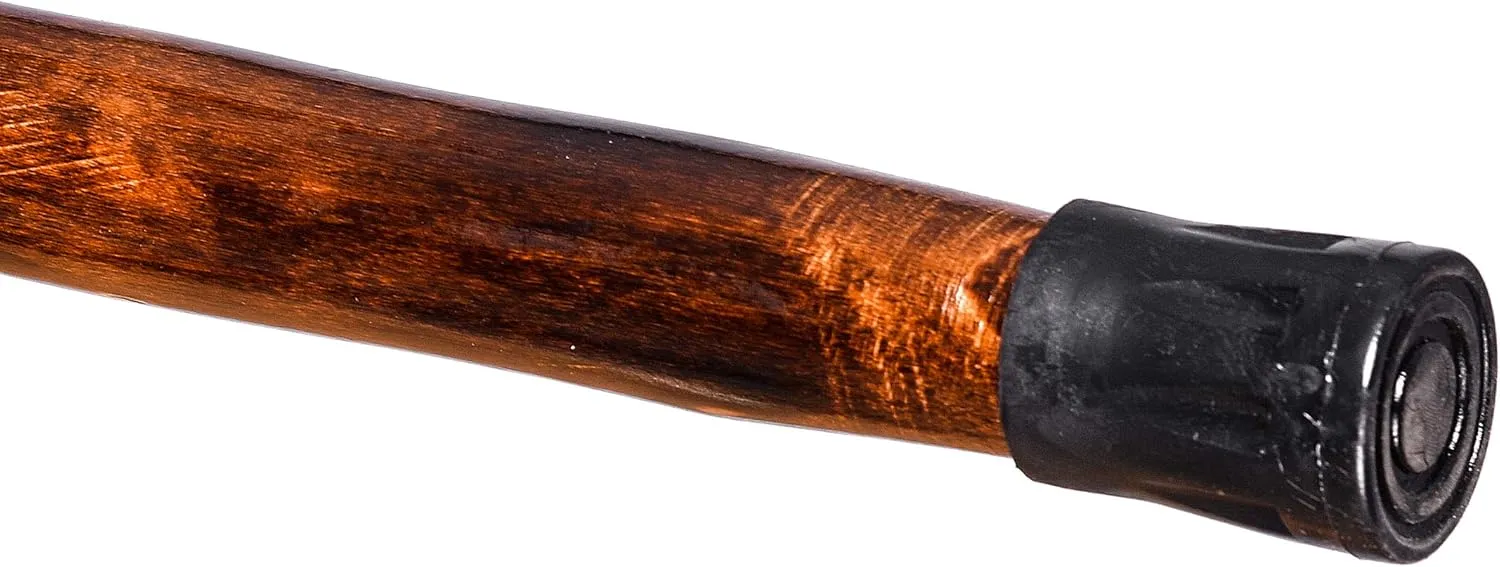 Handcrafted Nature Wood Hiking Stick 55 Inches Long - with Hand Strap and Rubber Tip Cover - Transparent Waterproof Painting Coating
