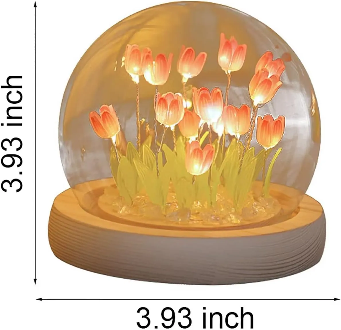 Handmade Tulip Night Light Cute Flower Bedroom Sleeping Lamp LED Light in Glass Dome with Base Desk Ornaments for Bedroom Home Valentine's Day Anniversary Decor