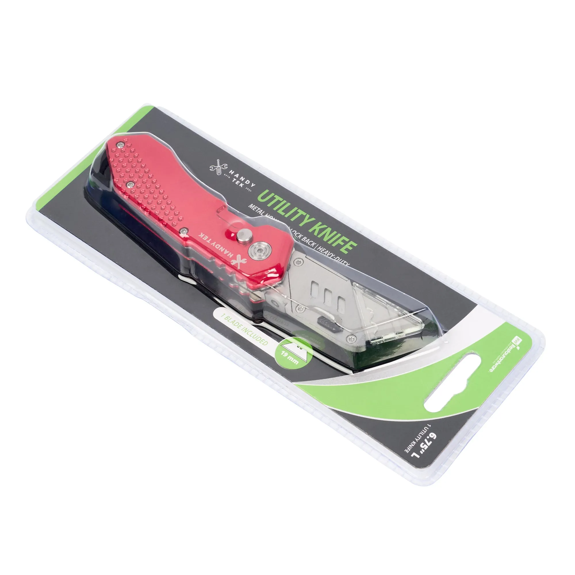 Handy Tek Red Folding Utility Knife - Quick Change, Lock Back, Heavy Duty - 6 3/4" - 1 count box