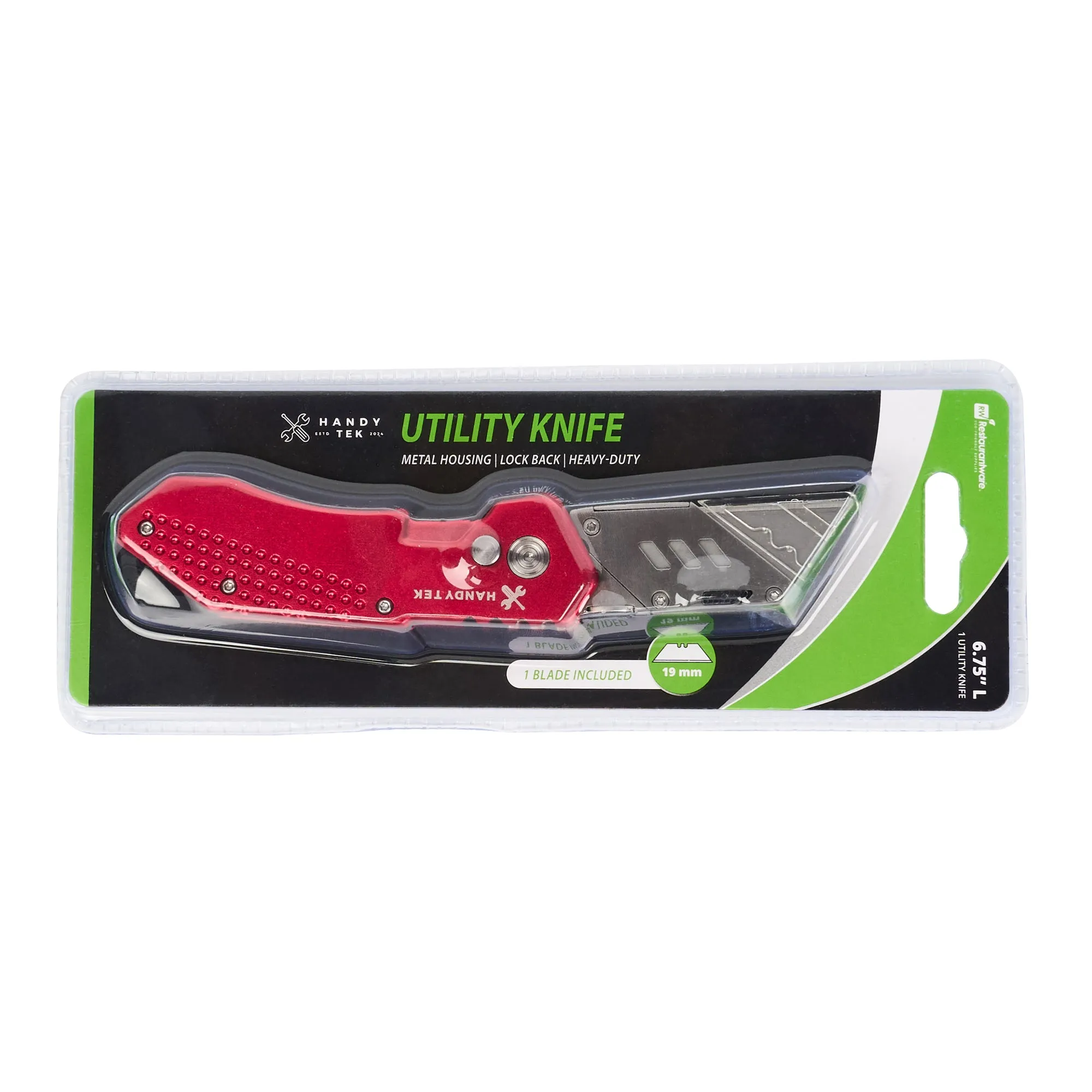 Handy Tek Red Folding Utility Knife - Quick Change, Lock Back, Heavy Duty - 6 3/4" - 1 count box
