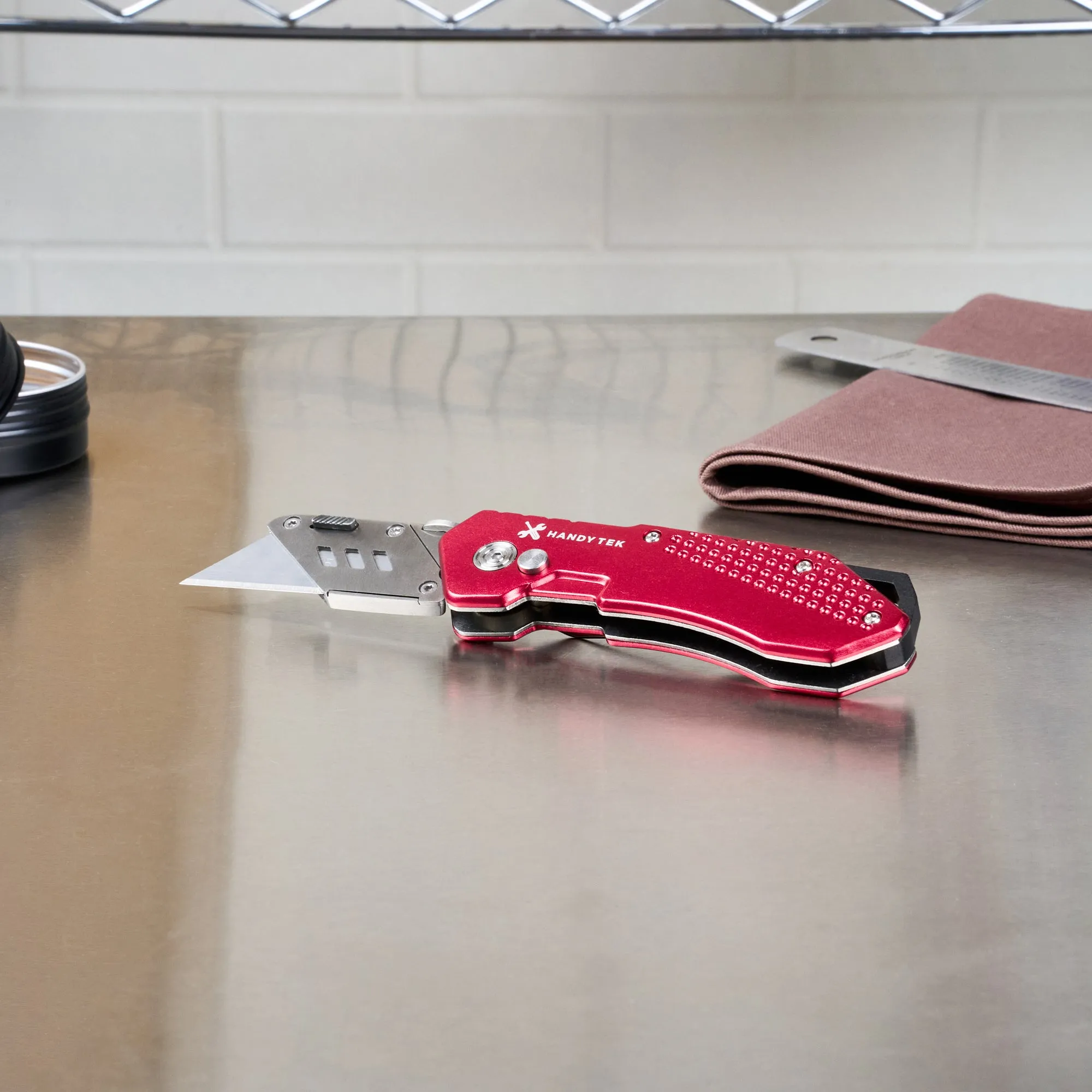 Handy Tek Red Folding Utility Knife - Quick Change, Lock Back, Heavy Duty - 6 3/4" - 1 count box