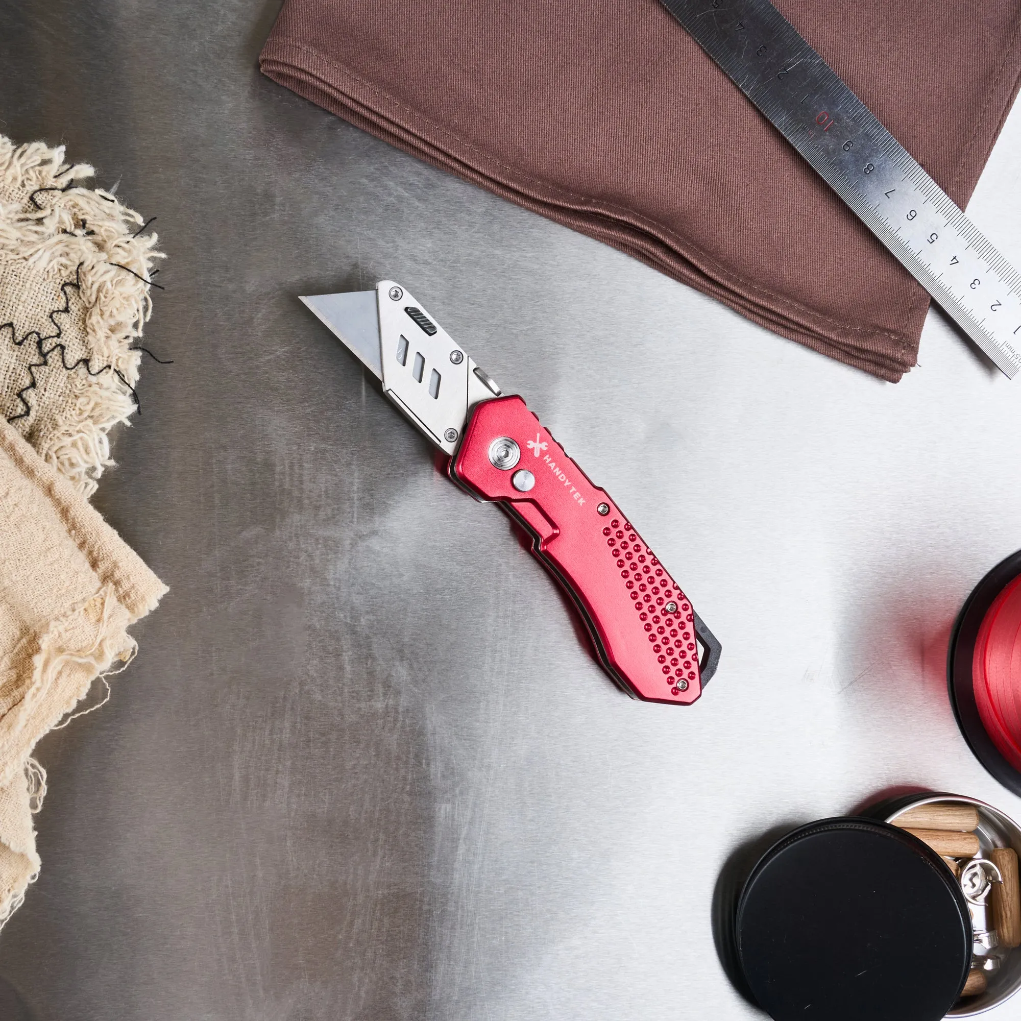 Handy Tek Red Folding Utility Knife - Quick Change, Lock Back, Heavy Duty - 6 3/4" - 1 count box