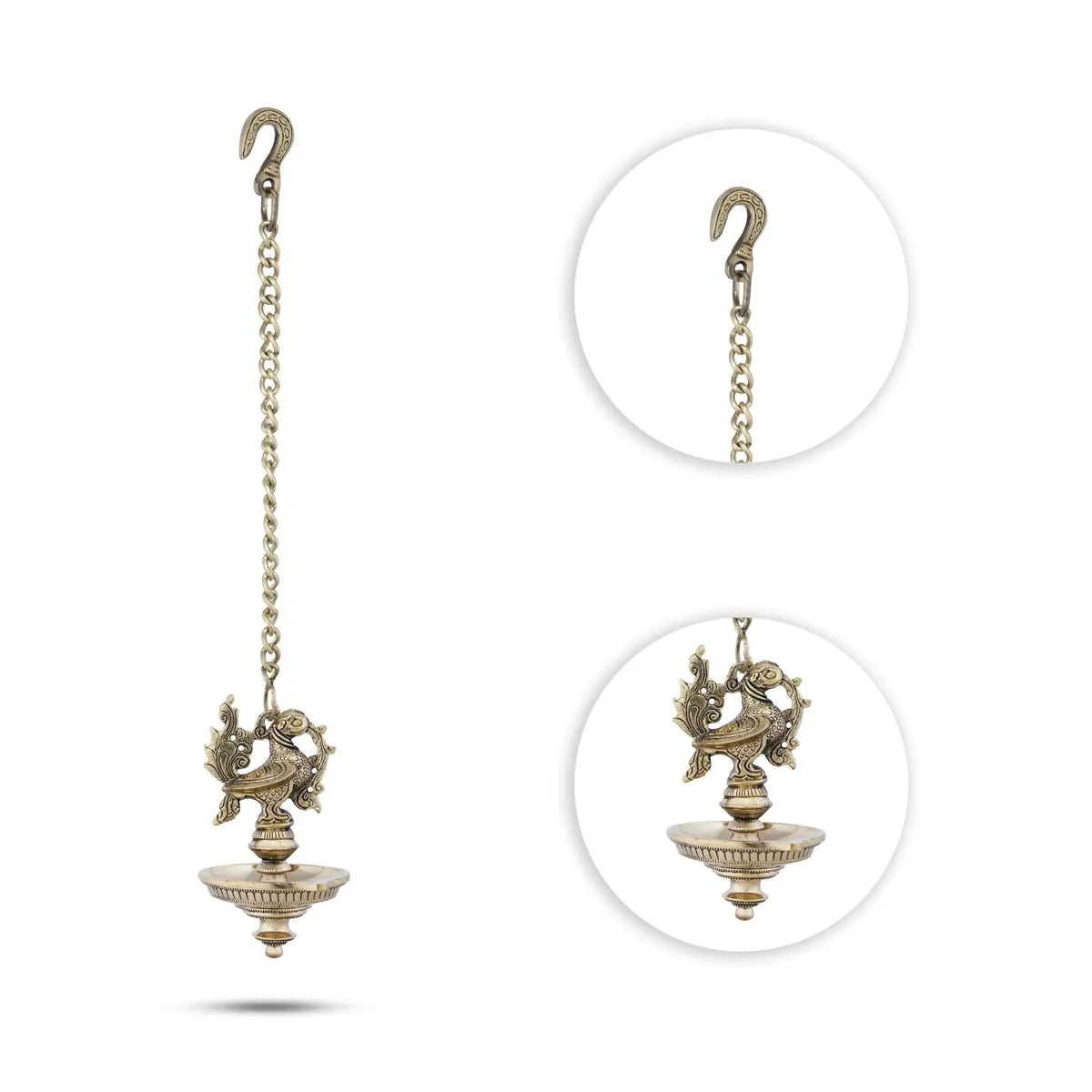 Hanging Lamp - 6 x 3.5 Inches | Annam Design Hanging Diya/ One Face Brass Hanging Vilakku with Chain for Pooja
