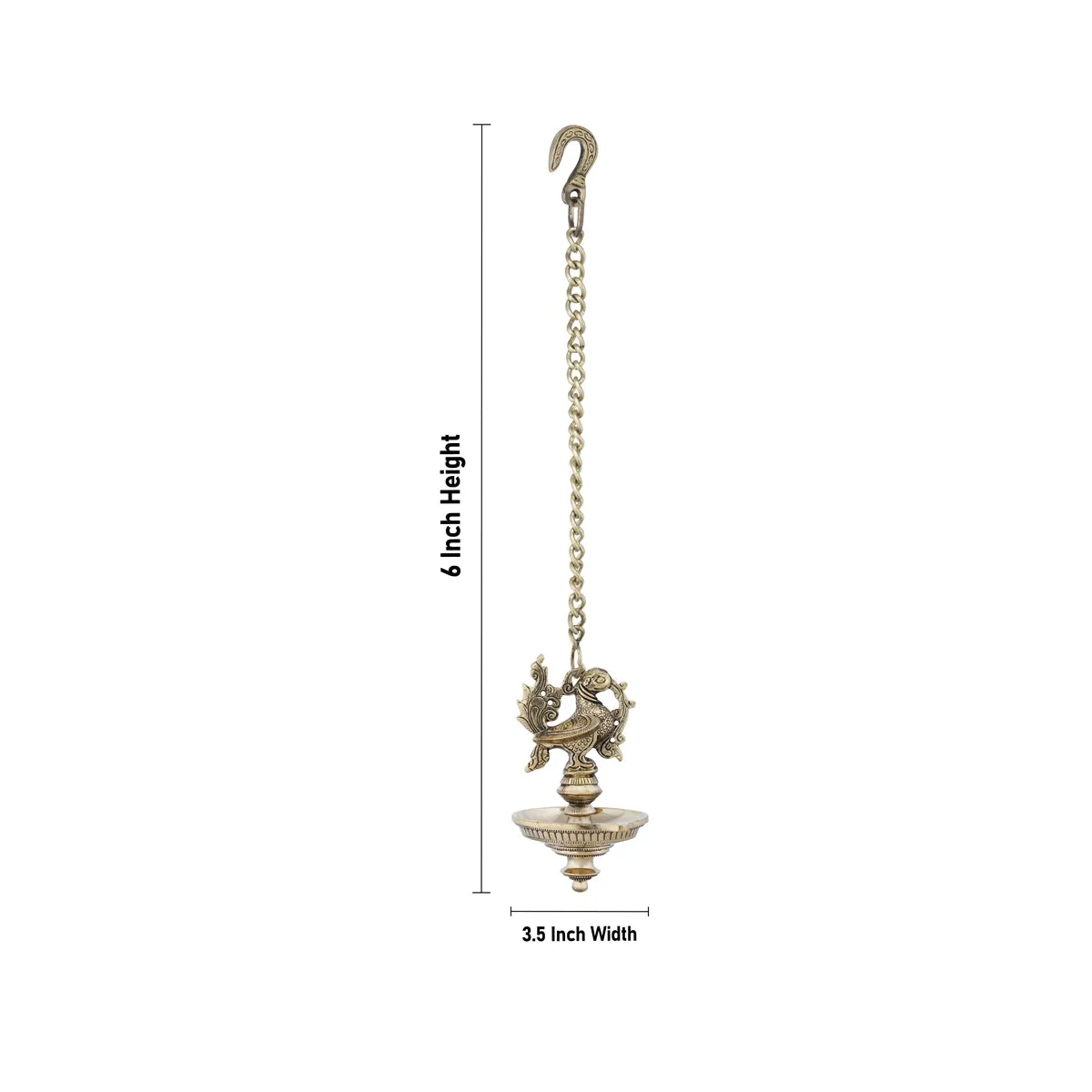 Hanging Lamp - 6 x 3.5 Inches | Annam Design Hanging Diya/ One Face Brass Hanging Vilakku with Chain for Pooja