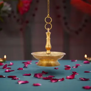 Hanging Lamp With Chain - 4.5 x 4 Inches | Latkhan Vilakku/ Brass Deep for Pooja/ 480 Gms Approx