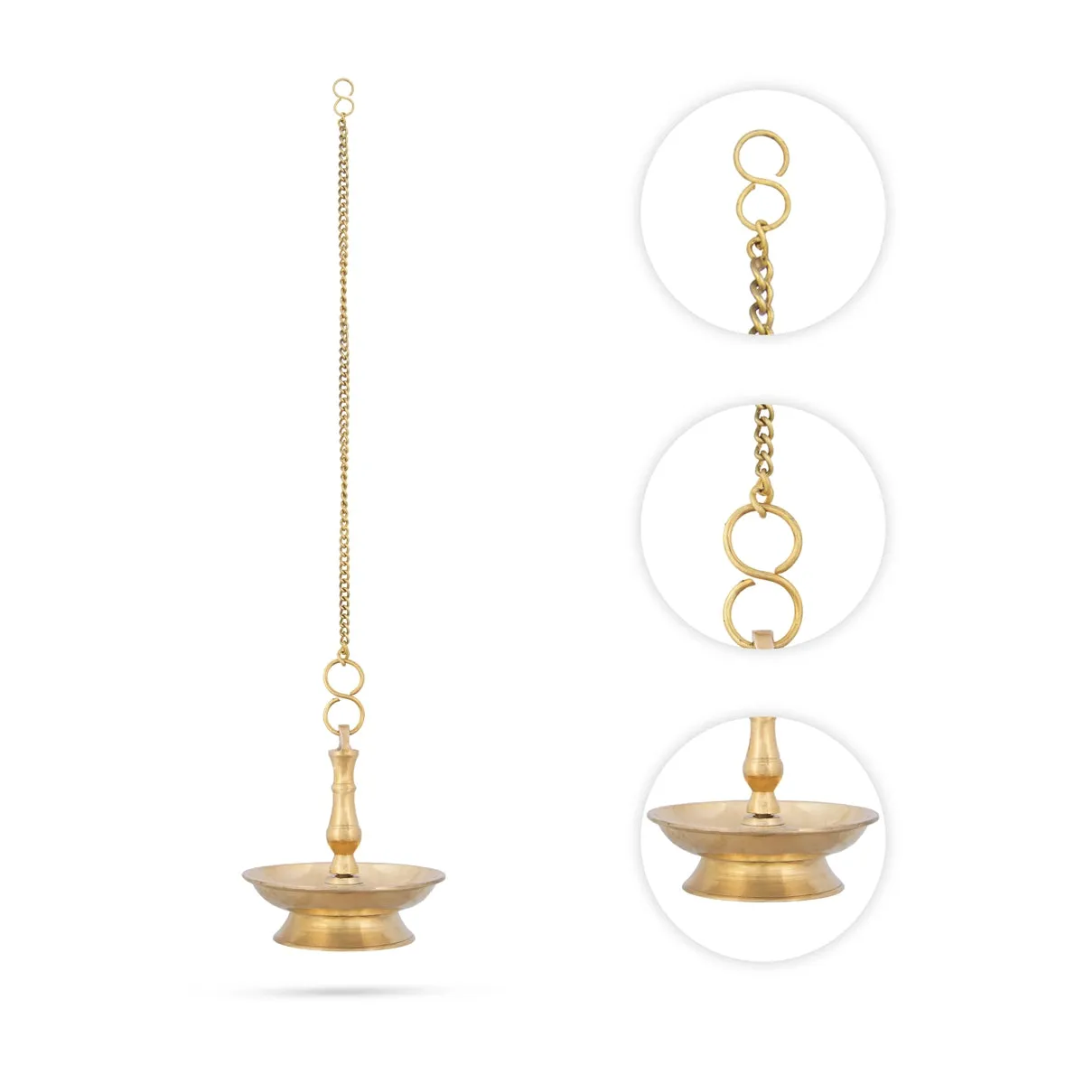 Hanging Lamp With Chain - 4.5 x 4 Inches | Latkhan Vilakku/ Brass Deep for Pooja/ 480 Gms Approx