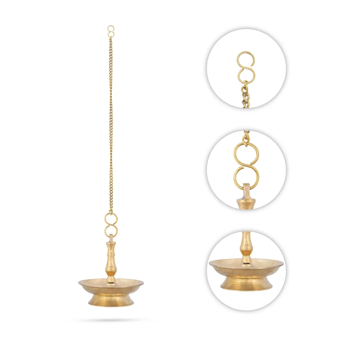 Hanging Lamp With Chain - 4.5 x 4 Inches | Latkhan Vilakku/ Brass Deep for Pooja/ 520 Gms Approx