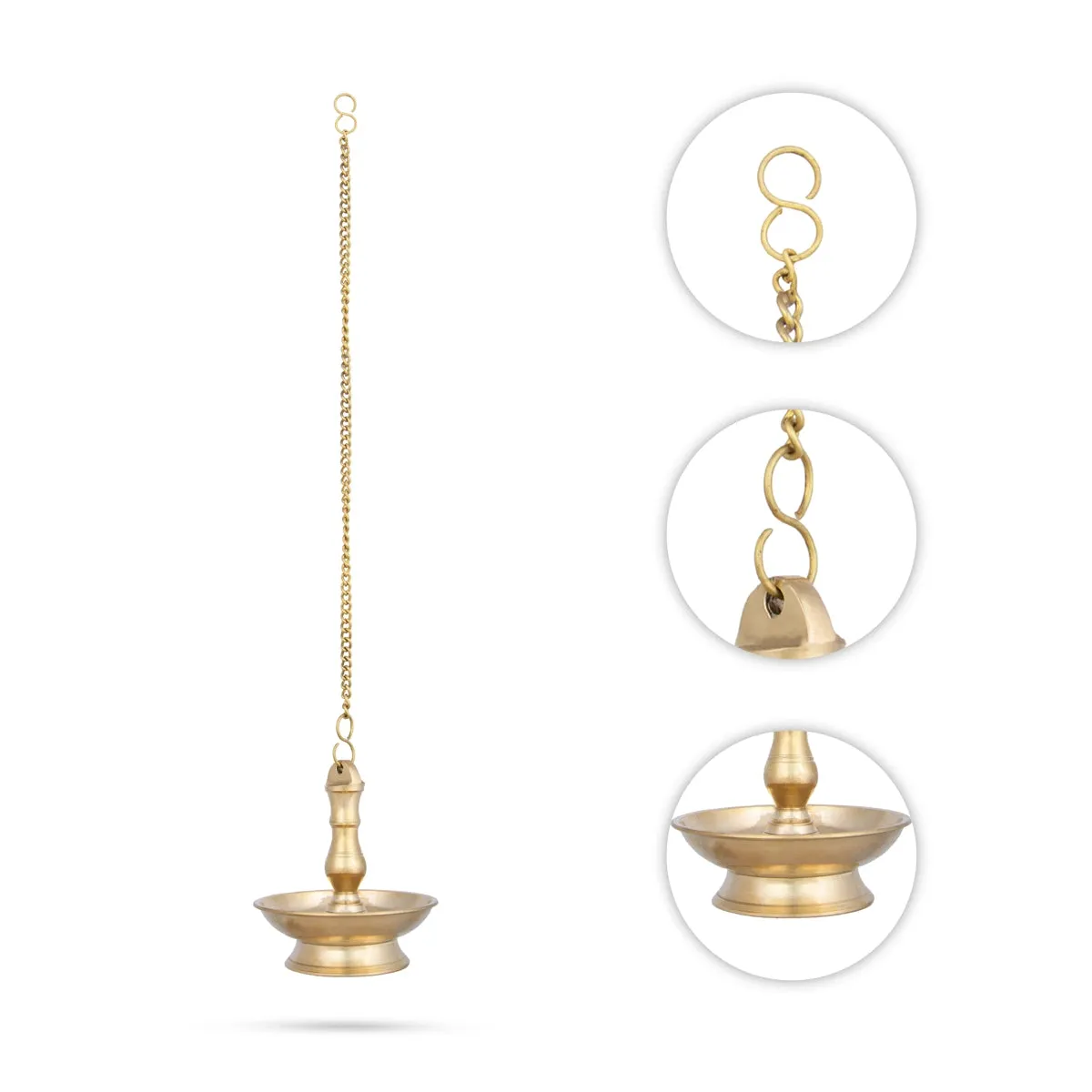 Hanging Lamp With Chain - 5.5 x 4.75 Inches | Latkhan Vilakku/ Brass Deep for Pooja/ 660 Gms Approx