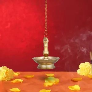 Hanging Lamp With Chain - 5.5 x 4.75 Inches | Latkhan Vilakku/ Brass Deep for Pooja/ 660 Gms Approx